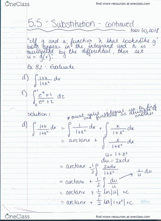 MATH 1000 Lecture 38: Math 1000 Notes November 30- Section 5.5 continued cover image