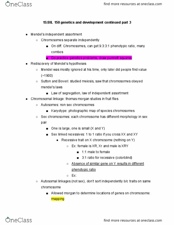 BIL 150 Lecture Notes - Lecture 16: Punnett Square, Mendelian Inheritance, Allosome thumbnail