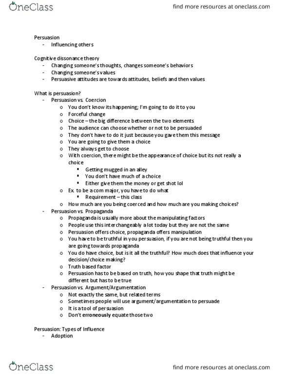 COM CM 380 Lecture Notes - Lecture 11: Cognitive Dissonance, Belongingness, Pathos thumbnail