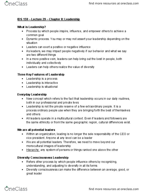 IDS 159 Lecture 29: Chapter 8: Leadership thumbnail