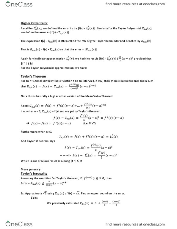 MATH137 Lecture Notes - Lecture 36: Differentiable Function, Inverse Trigonometric Functions cover image