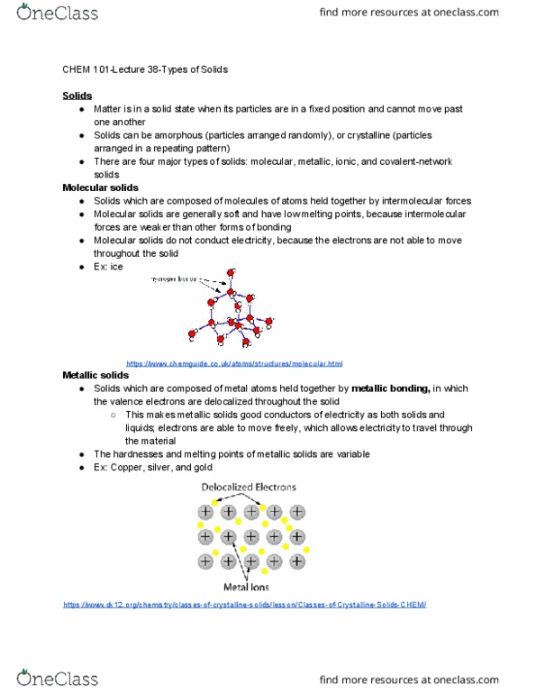 CHEM 101 Lecture Notes - Lecture 38: Metal, Intermolecular Force, Network Covalent Bonding thumbnail