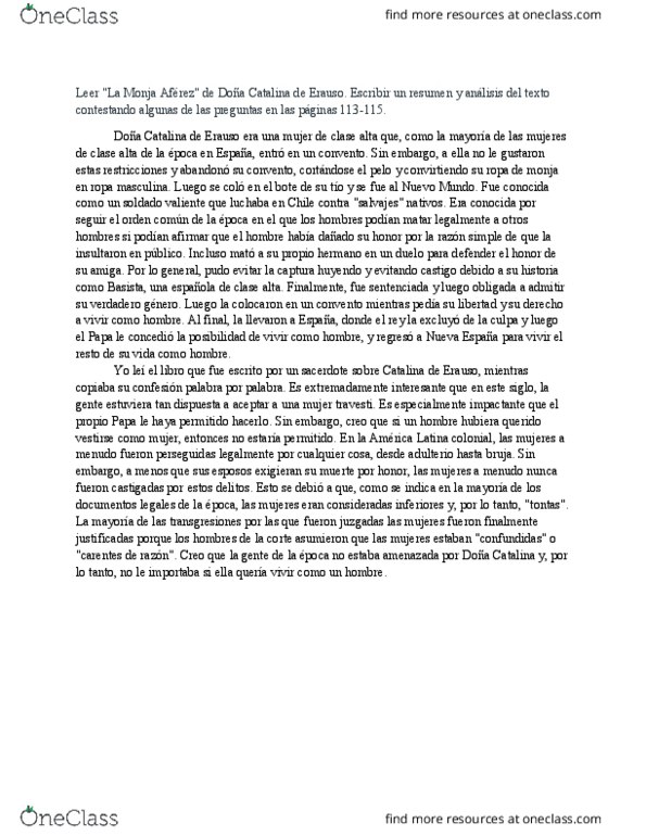 SPAN 301 Lecture Notes - Lecture 18: Catalina De Erauso, Emanuel Querido thumbnail
