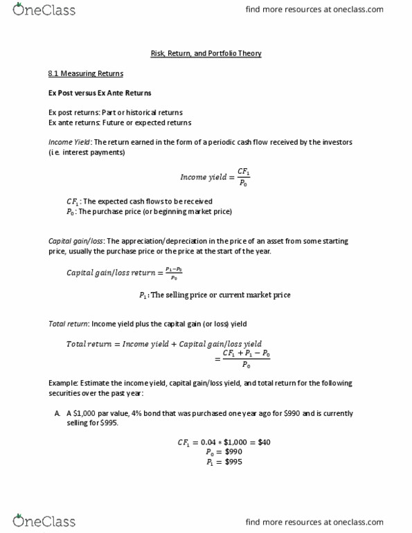 COMM 308 Lecture Notes - Lecture 8: The Purchase Price, Ex-Ante, Total Return thumbnail