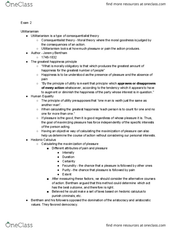 PHI 1600 Lecture Notes - Lecture 2: John Stuart Mill, Consequentialism, Fecundity thumbnail