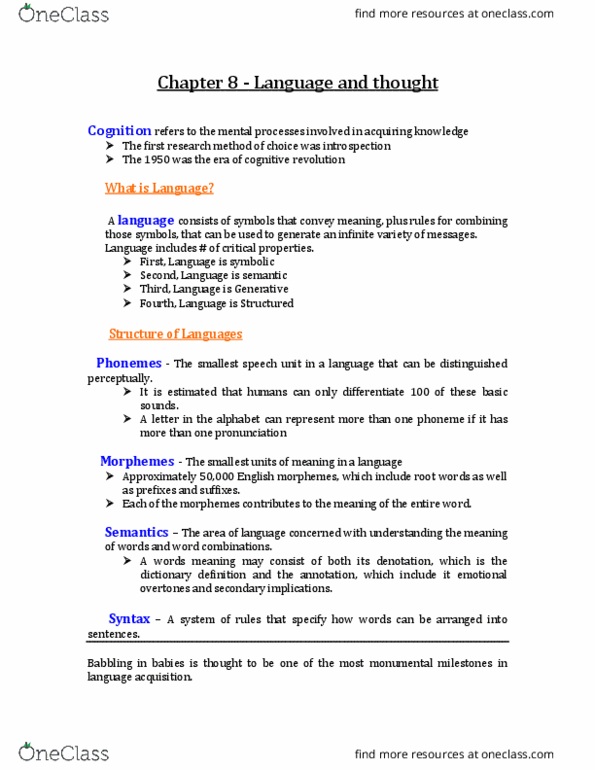 PSYC 1010 Lecture Notes - Lecture 8: Cognitive Revolution, Phoneme, Bounded Rationality thumbnail