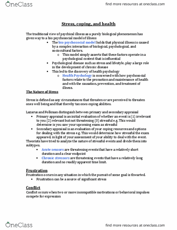 PSYC 1010 Lecture Notes - Lecture 6: Adrenocorticotropic Hormone, Kurt Lewin, Posttraumatic Stress Disorder thumbnail