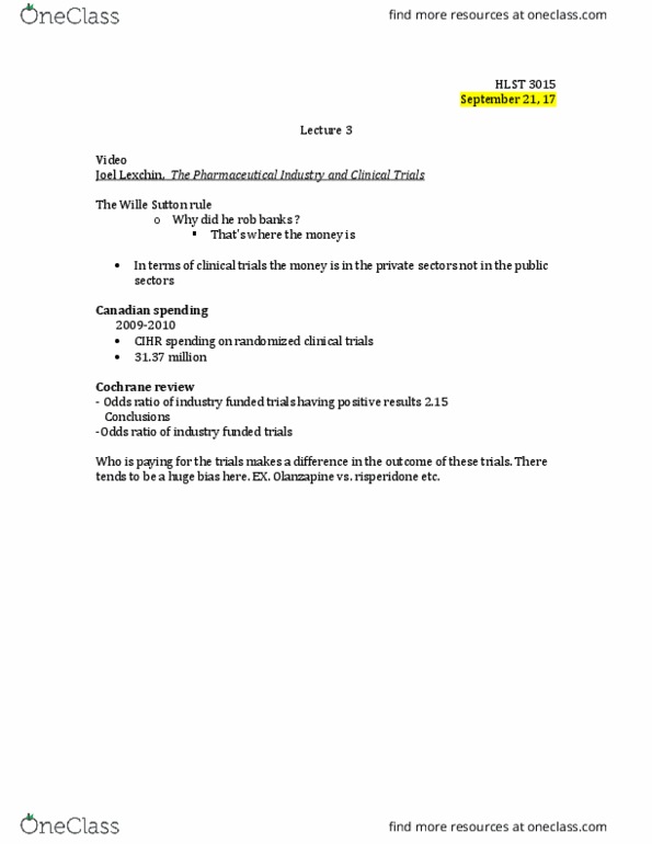 HLST 3015 Lecture Notes - Lecture 3: Odds Ratio, Risperidone, Olanzapine thumbnail