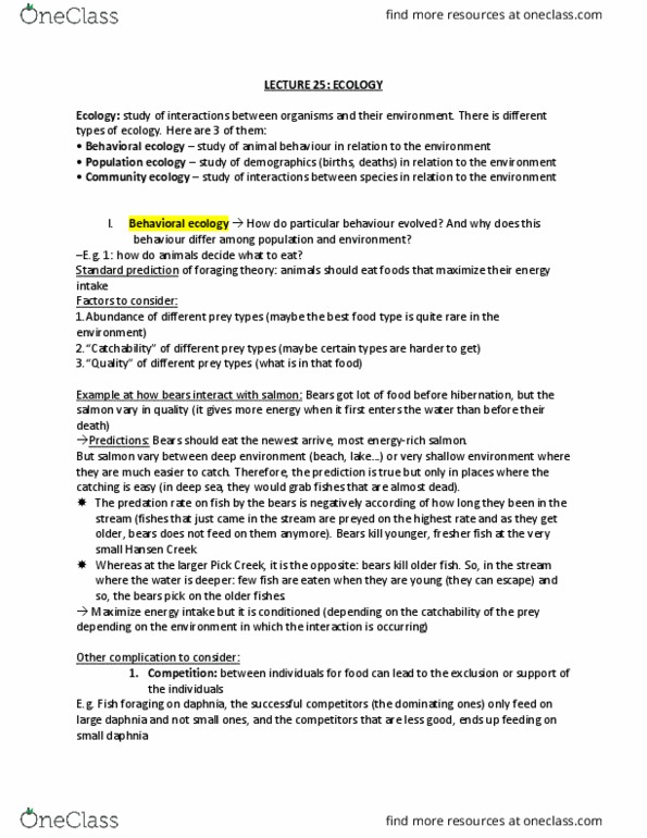 BIOL 111 Lecture Notes - Lecture 26: Daphnia, Behavioral Ecology, Population Ecology thumbnail