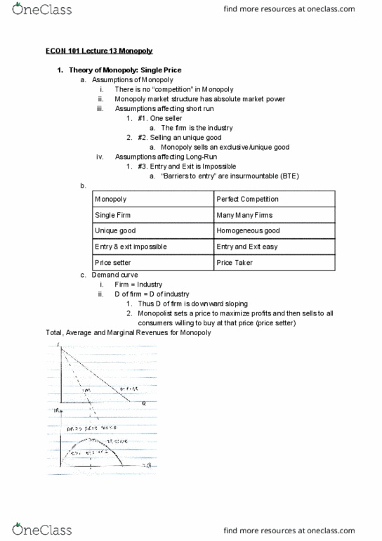 ECON 101 Lecture Notes - Lecture 13: Market Power, Demand Curve, Takers cover image