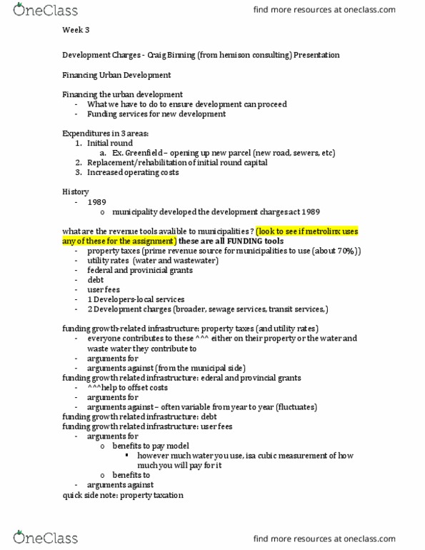 PLG 710 Lecture Notes - Lecture 3: Metrolinx, Tax Increment Financing thumbnail