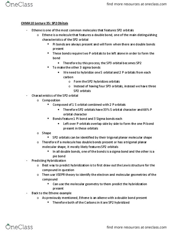 CHMA10H3 Lecture Notes - Lecture 38: Trigonal Planar Molecular Geometry, Sigma Bond, Molecular Geometry cover image