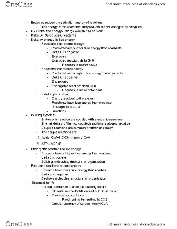 BIOLOGY 151 Lecture Notes - Lecture 34: Gibbs Free Energy, Exergonic Reaction, Endergonic Reaction thumbnail