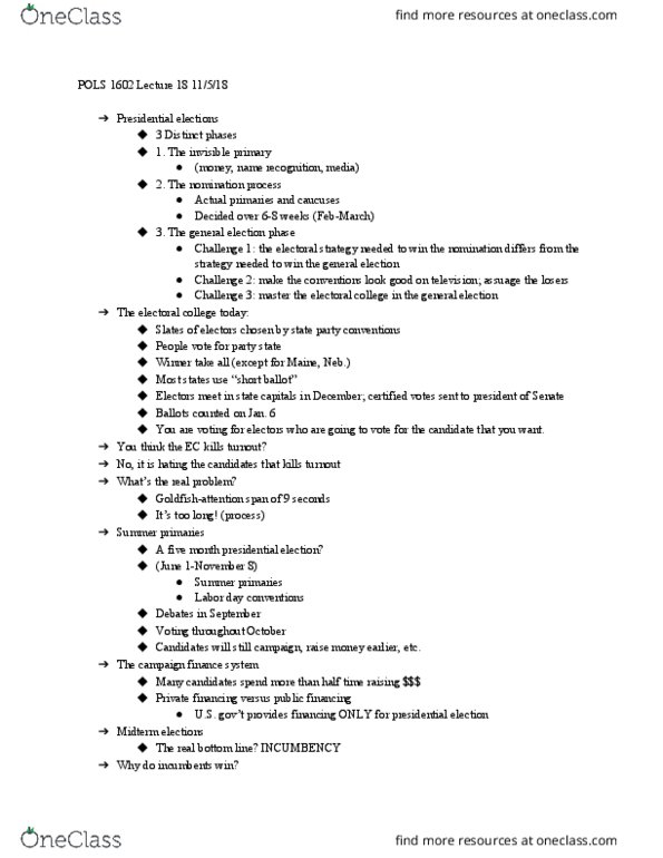 POLS 1602 Lecture Notes - Lecture 18: Franking thumbnail