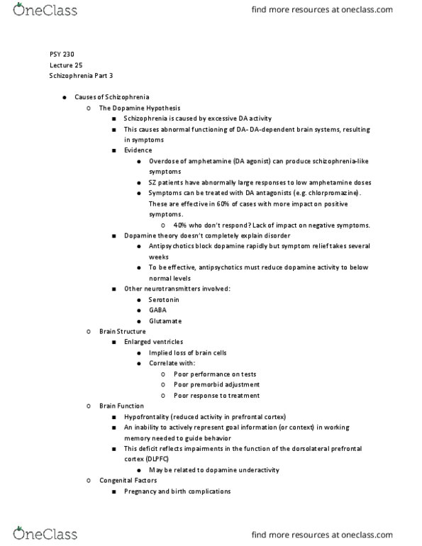 PSY 230 Lecture Notes - Lecture 25: Chlorpromazine, Psy, Longitudinal Study thumbnail