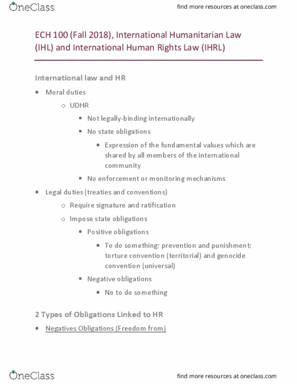 ECH 1100 Lecture 8: international humanitarian law, international human rights law, UDHR, IHL, IHRL thumbnail