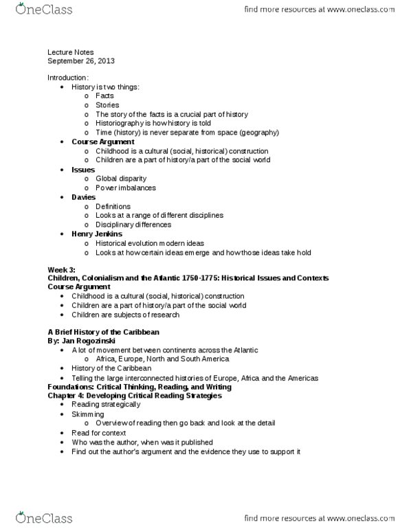 HUMA 1970 Lecture Notes - Lecture 3: Quebec Act, Unearth thumbnail