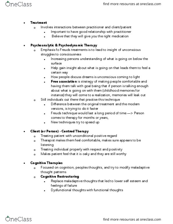 PSY100H1 Lecture Notes - Lecture 20: Cognitive Therapy, Cognitive Restructuring, Reward System thumbnail