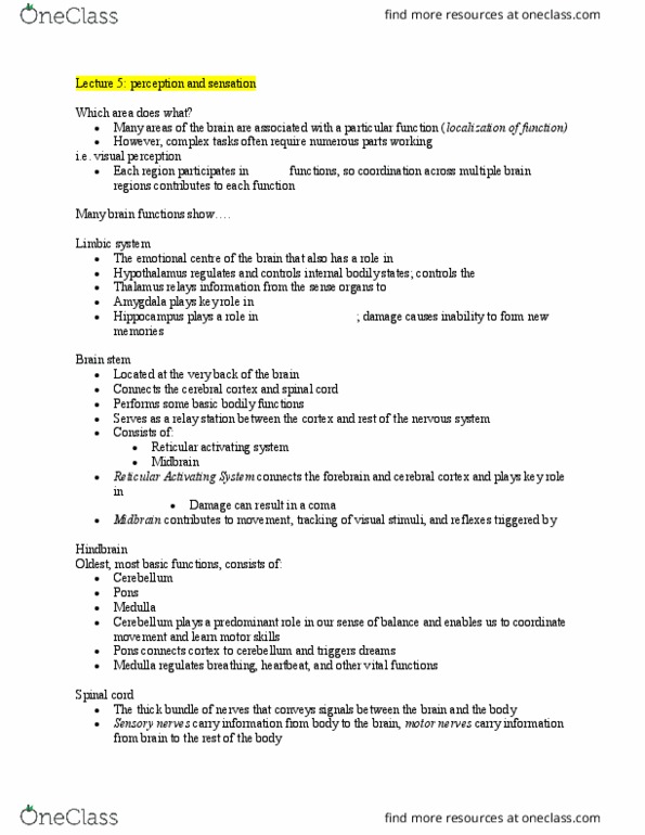 PSY 102 Lecture Notes - Lecture 5: Reticular Formation, Spinal Cord, Brainstem thumbnail