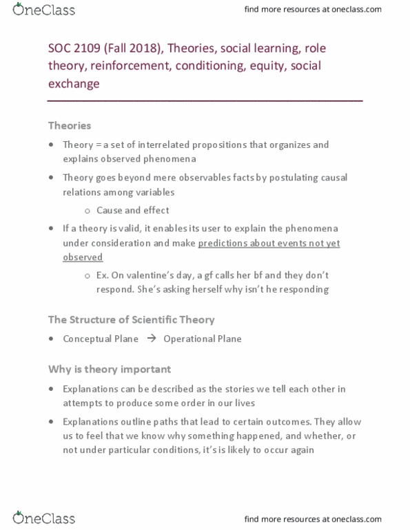 SOC 2109 Lecture Notes - Lecture 3: Social Exchange Theory, Role Theory, Phenome thumbnail