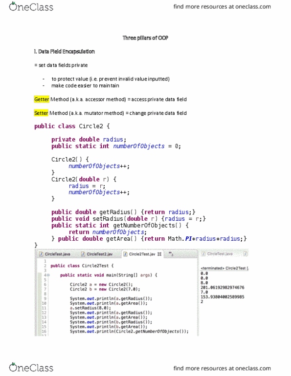 COSC 111 Lecture Notes - Lecture 24: Mutator Method cover image