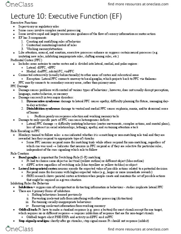 PSY493H1 Lecture Notes - Lecture 10: Lateral Intraparietal Cortex, Basal Ganglia, Motor Action F.C. thumbnail