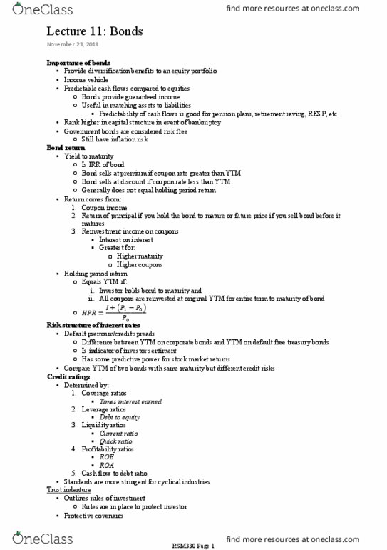 RSM330H1 Lecture Notes - Lecture 11: Cash Flow, Quick Ratio, Investment thumbnail