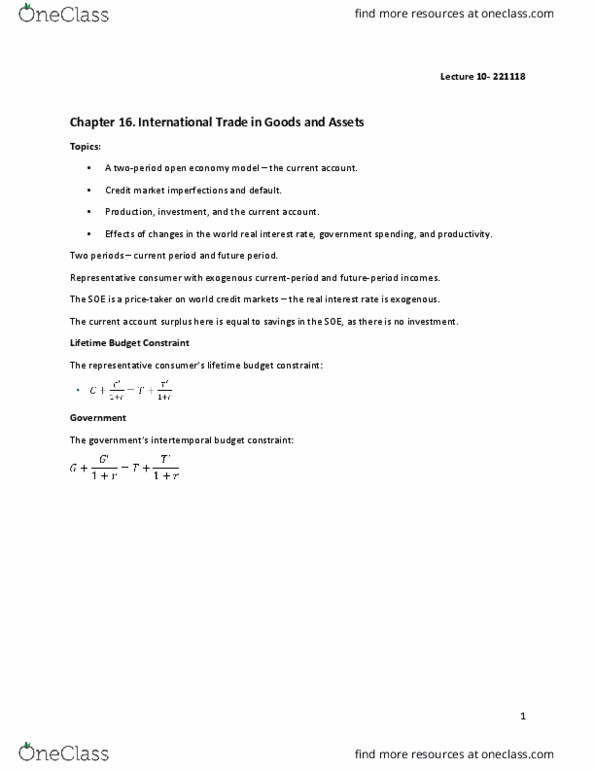 ECN 600 Lecture Notes - Lecture 10: Real Interest Rate, Budget Constraint, Aggregate Demand thumbnail