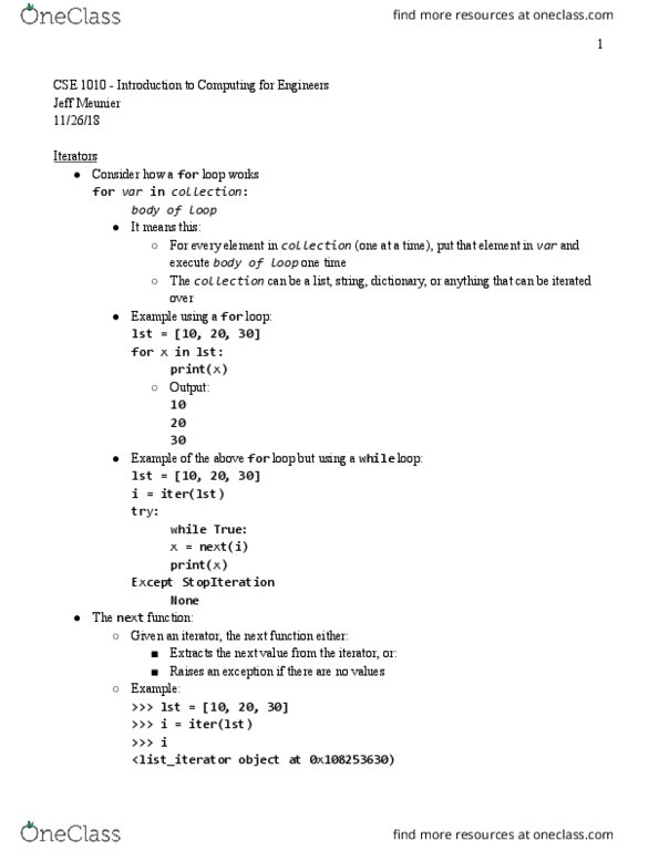 CSE 1010 Lecture Notes - Lecture 27: Iterator, Iter, Init cover image