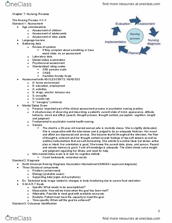 NURS 3554 Lecture Notes - Lecture 4: Nanda, Mental Status Examination, Nursing Process thumbnail