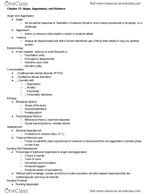 NURS 3554 Lecture Notes - Lecture 11: Posttraumatic Stress Disorder, Nonverbal Communication, Chapter 27 thumbnail