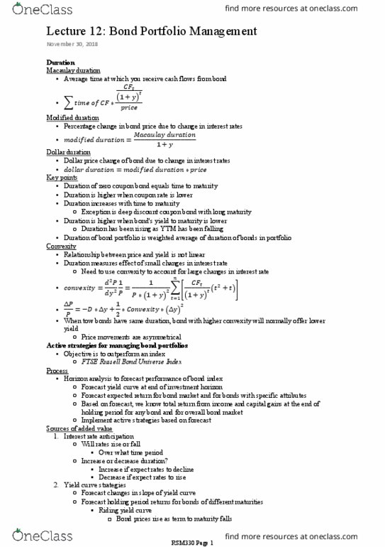 RSM330H1 Lecture Notes - Lecture 12: Yield Curve, Weighted Arithmetic Mean thumbnail