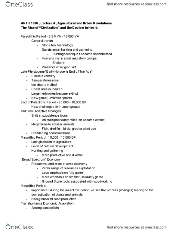 ANTH 1006 Lecture Notes - Lecture 4: Stone Tool, Transhumance, Woodworking thumbnail