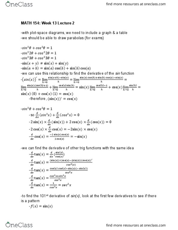 MATH 154 Lecture 37: Trigonometry Derivatives cover image