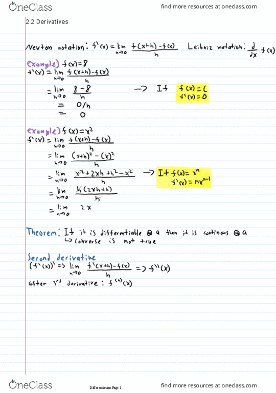 Applied Mathematics 1413 Chapter 2.2: Applied Mathematics 1413 Chapter 2.: 2.2 Derivatives thumbnail