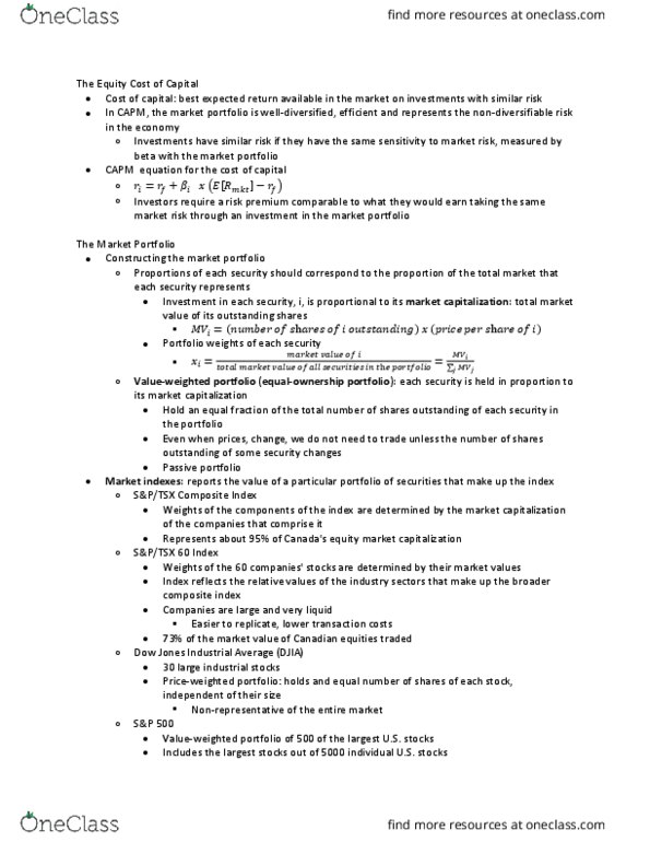 AFM273 Chapter Notes - Chapter 12: Dow Jones Industrial Average, Market Capitalization, Capital Asset Pricing Model thumbnail