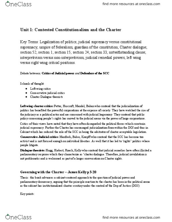 POLI 324 Lecture Notes - Lecture 1: Constitutionalism, Judicial Activism thumbnail