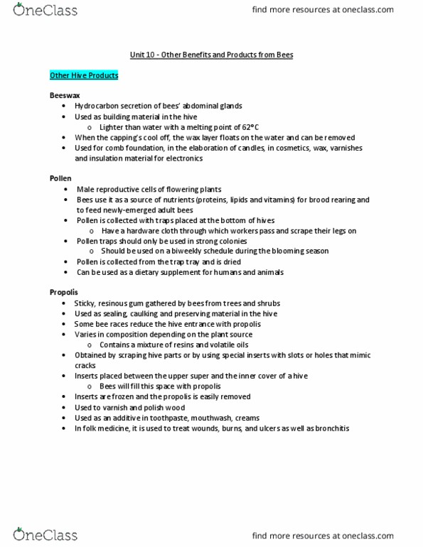 ENVS 2210 Lecture Notes - Lecture 10: Bee Hives, Propolis, Mesh thumbnail