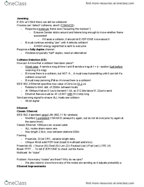 CSE 123 Lecture Notes - Lecture 25: Ieee 802.3, Master Sergeant, Ieee 802.11 thumbnail