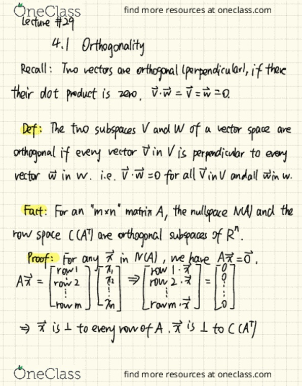 MAT 22A Lecture Notes - Lecture 29: Dot Product, Mexican Peso, Orthogonal Complement cover image