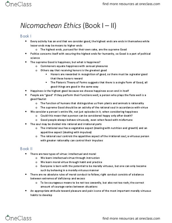 GVPT 241 Chapter Notes - Chapter Nicomachean Ethics Books I - II: Intellectual Virtue thumbnail