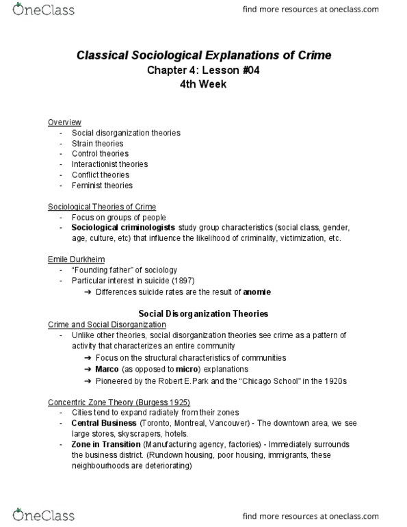 SOC 1500 Lecture Notes - Lecture 4: Social Disorganization Theory, Émile Durkheim, Anomie thumbnail