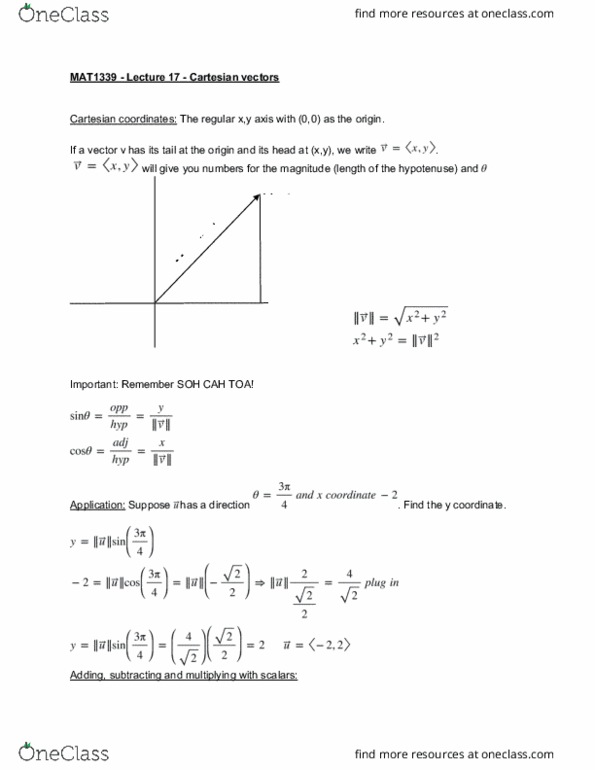 MAT 1339 Lecture Notes - Lecture 22: Hypotenuse, Unit Vector cover image