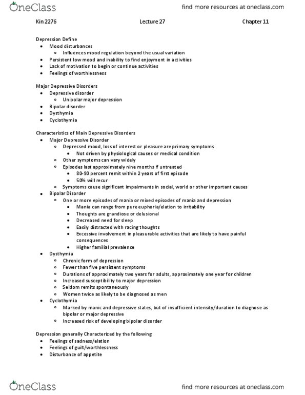 Kinesiology 2276F/G Lecture Notes - Lecture 27: Bipolar Disorder, Cyclothymia, Mixed Affective State thumbnail