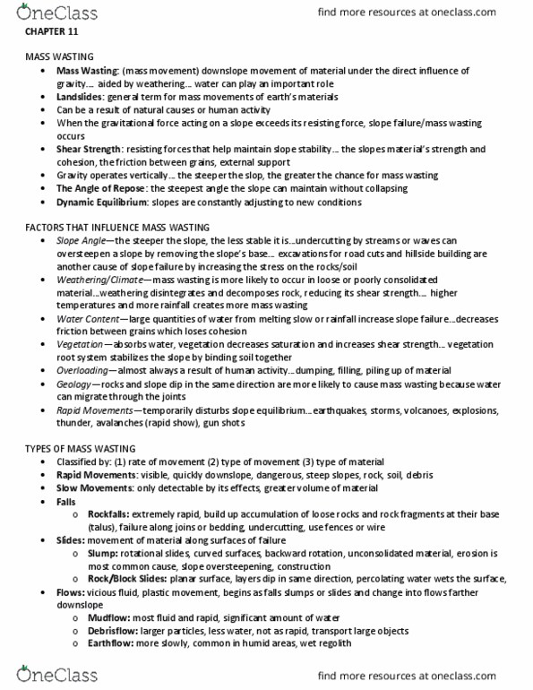 PHY 120 Chapter Notes - Chapter 11: Mass Wasting, Slope Stability, Earthflow thumbnail