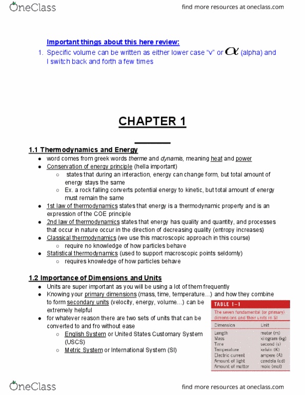 MCHE 3140 Chapter Notes - Chapter 1-7: United States Customary Units, Thermodynamic Temperature, Statistical Mechanics thumbnail