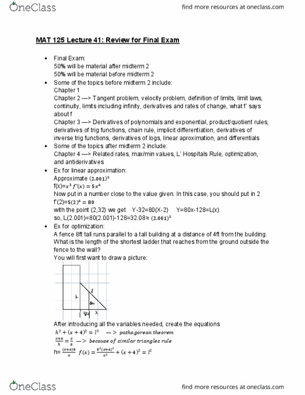 MAT 125 Lecture Notes - Lecture 43: Implicit Function, Minimax cover image