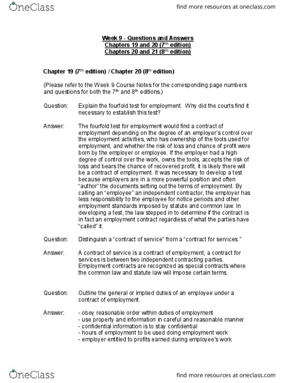 ADMS 2610 Chapter Notes - Chapter 8: Independent Contractor, Voluntary Association, Ontario Human Rights Commission thumbnail