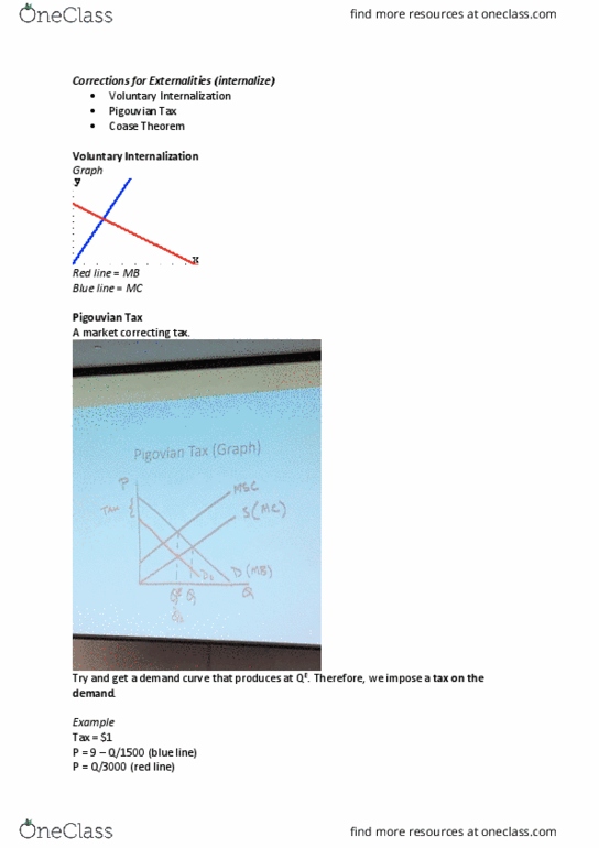 ECON 1011 Lecture Notes - Lecture 29: Pigovian Tax, Coase Theorem, Demand Curve cover image