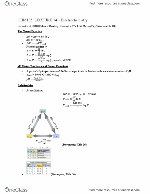 CHM135H1 Lecture Notes - Lecture 38: Nernst Equation, Ph Meter, Stoichiometry cover image